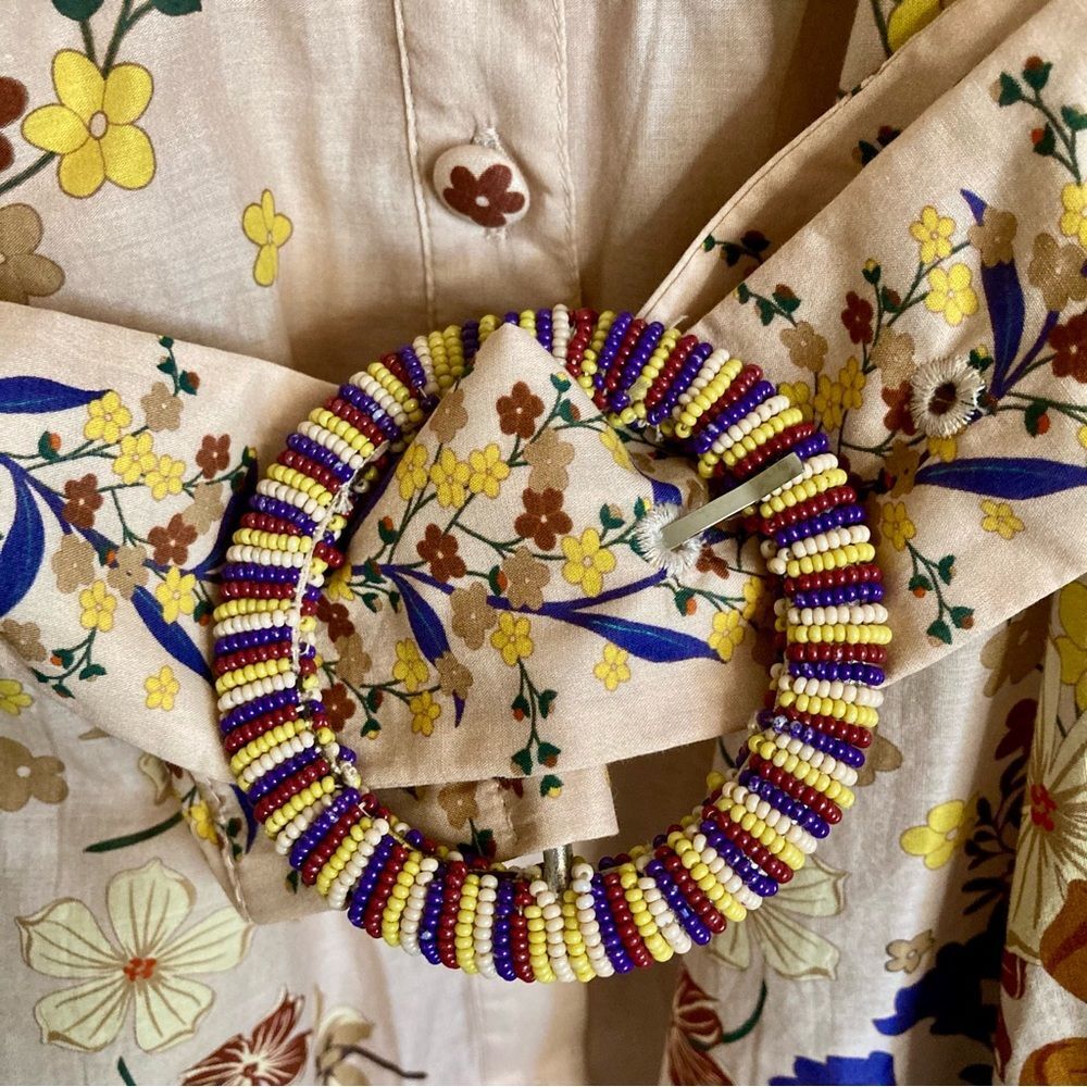 NEW FARM Rio Beauty Bouquet Pink Puff Sleeve Mini Dress Floral Button Size L - Picture 9 of 16